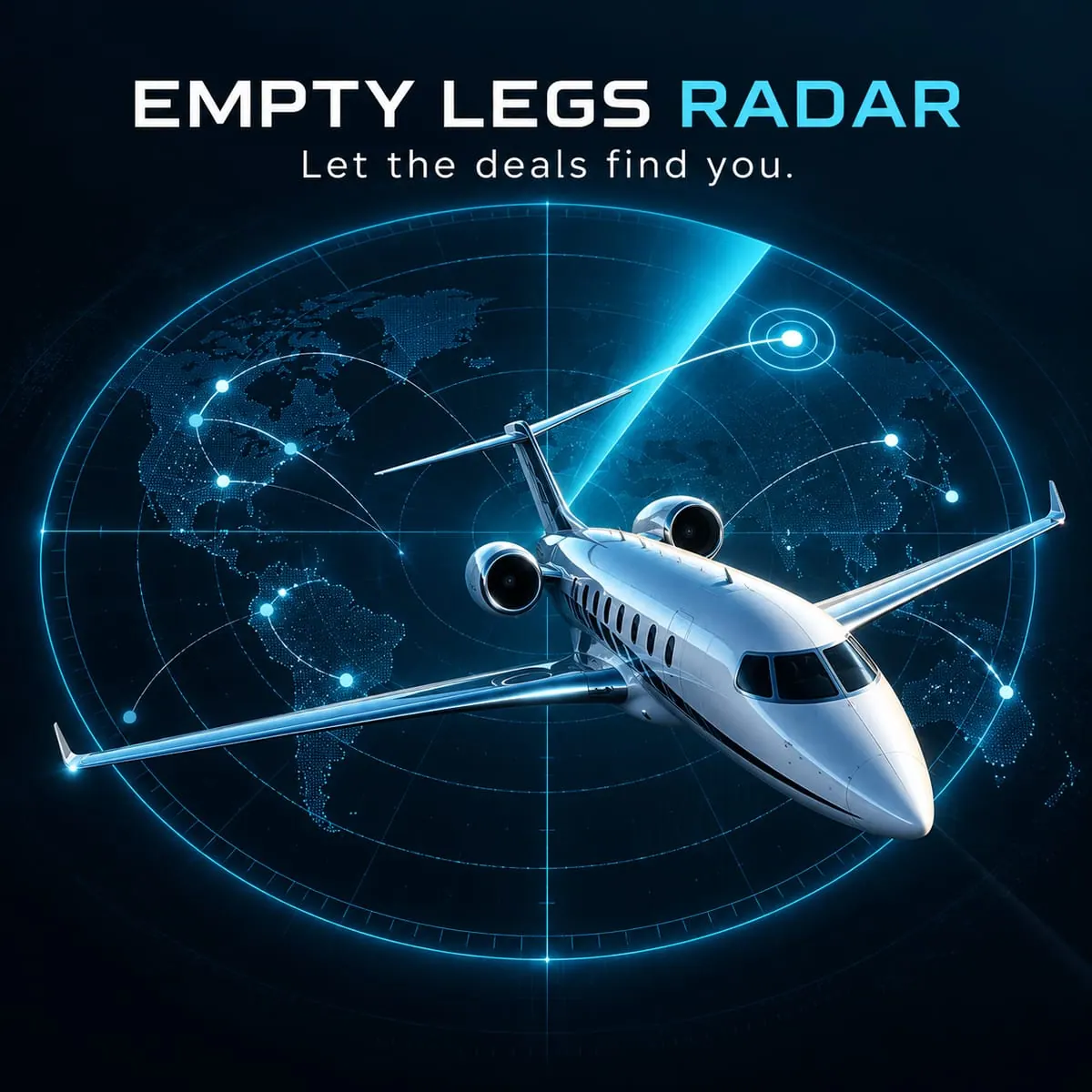 Empty Legs Radar — private jet on a radar screen